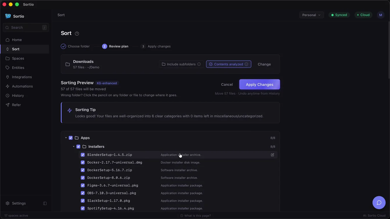 Sortio app preview